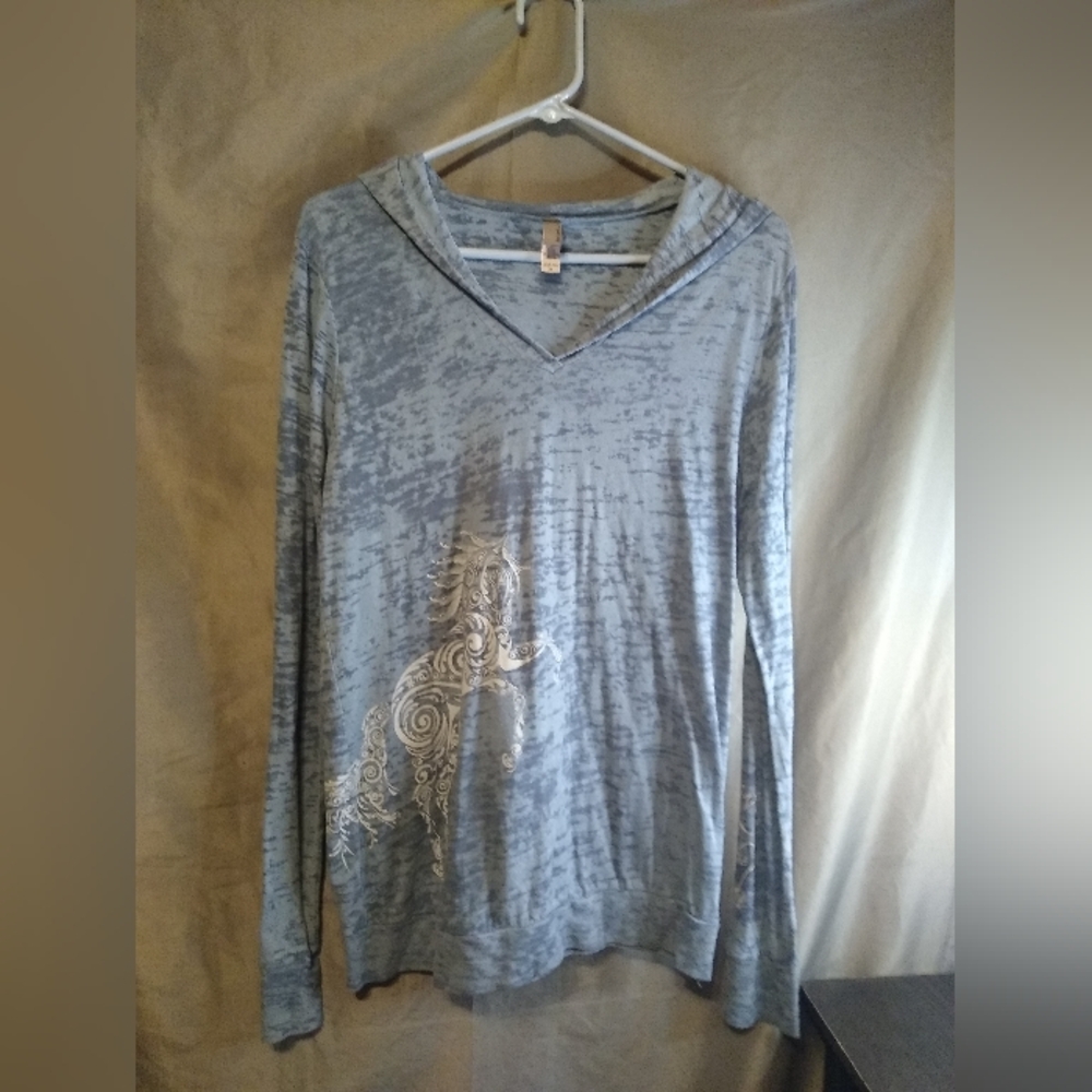 Next Level Grey Long Sleeve Hoodie with Horse Design